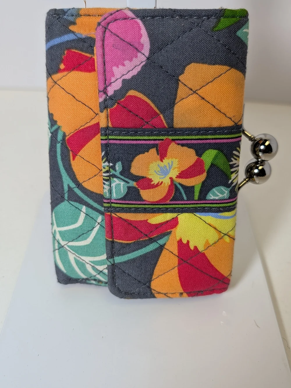 Vera Bradley Euro Wallet Jazzy Blooms Floral Trifold Kisslock Coin Purse